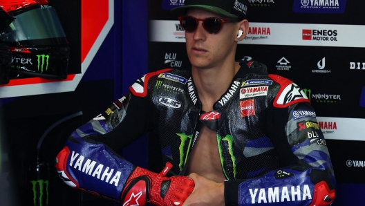 Yamaha French rider Fabio Quartararo looks on during the first practice session of the MotoGP Spanish Grand Prix at the Jerez racetrack in Jerez de la Frontera on April 28, 2023. (Photo by PIERRE-PHILIPPE MARCOU / AFP)