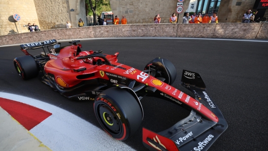 epa10597123 Monaco's Formula One driver Charles Leclerc of Scuderia Ferrari steers his car during the qualifying session of the 2023 Formula One Grand Prix of Azerbaijan at the Baku City circuit, Azerbaijan, 28 April 2023.  EPA/ALI HAIDER