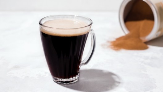 Instant black barley coffee on a light background