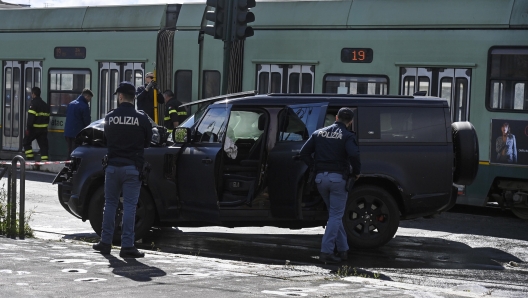 Police and Fire Department carry out surveys on the site of the accident between the car of the SS Lazio player Ciro Immobile and a bus, at Matteotti bridge, Rome, Italy, 16 April 2023. The accident involved seven people in addition to Immobile, including tram passengers, who were taken to the hospital for examination. The footballer, "a little sore in the arm", speaking to the police, explained that the bus would run on red light.    ANSA / RICCARDO ANTIMIANI