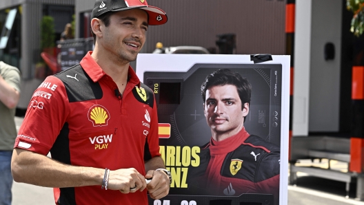 Ferrari's Monegasque driver Charles Leclerc looks on before a press conference ahead of the Spanish Formula One Grand Prix at the Circuit de Catalunya on June 1, 2023 in Montmelo, on the outskirts of Barcelona. (Photo by JAVIER SORIANO / AFP)