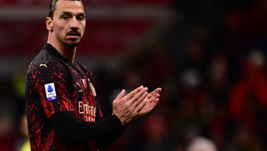 AC Milan's Swedish forward Zlatan Ibrahimovic reacts during the Italian Serie A football match between AC Milan and Atalanta on February 26, 2023 at the San Siro stadium in Milan. (Photo by Marco BERTORELLO / AFP)