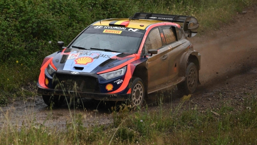 Belgium's Thierry Neuville and co-driver Martijn Wydaeghe steer their Hyundai i20 N Rally1 Hybrid on June 3, 2023 between Erula and Tula as part of the SS14 section of the Rally of Sardegna 2023, 6th round of the FIA World Rally Championship. (Photo by Andreas SOLARO / AFP)