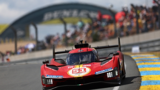 LE MANS, FRANCE - JUNE 11: The No.50 Ferrari AF Corse Ferrari 499P of Antonio Fuoco, Miguel Molina and Nicklas Nielsen drives during the 100th anniversary of the 24 Hours of Le Mans at the Circuit de la Sarthe June 11, 2023 in Le Mans, France. (Photo by Clive Rose/Getty Images)