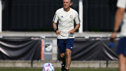 OLDENZAAL, NETHERLANDS - JUNE 17: Head coach of Italy Roberto Mancini reacts during an Italy Training Session 
 the UEFA Nations League 2022/23 at K.V.V Quick '20 Stadium on June 17, 2023 in Oldenzaal, Netherlands. (Photo by Claudio Villa/Getty Images)