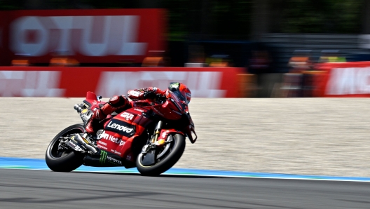 Ducati Lenovo Team's Italian rider Francesco Bagnaia steers his motorbike during the Dutch MotoGP at the TT circuit of Assen, on June 25, 2023. (Photo by JOHN THYS / AFP)