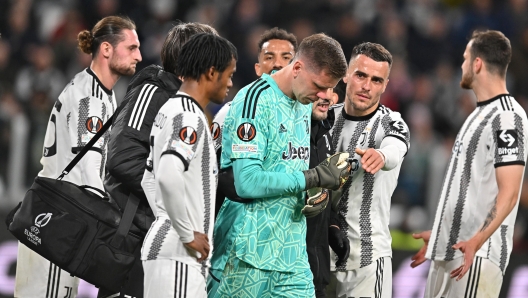 Juventus' Woiciech Szczesny during the first leg of the UEFA Europa League quarter-finals soccer match Juventus FC vs Sporting Lisbona at the Allianz Stadium in Turin, Italy, 13 april 2023 ANSA/ALESSANDRO DI MARCO