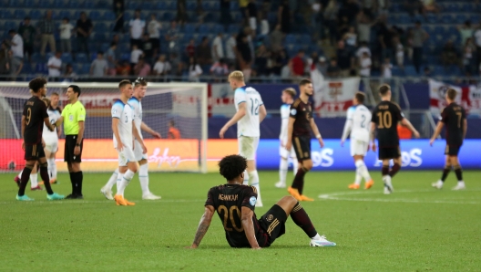 BATUMI, GEORGIA - JUNE 28: Jessic Ngankam of Germany looks dejected after defeat in the UEFA Under-21 Euro 2023 match between England and Germany at Batumi Arena on June 28, 2023 in Batumi, Georgia. (Photo by Getty Images/Getty Images)