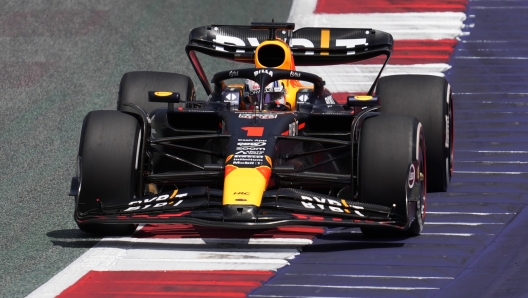 Red Bull driver Max Verstappen of the Netherlands steers his car during the first practice session ahead of Sunday's Formula One Austrian Grand Prix auto race, at the Red Bull Ring racetrack, in Spielberg, Austria, Friday, June 30, 2023. (AP Photo/Darko Vojinovic)