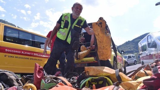 The return to the base camp of the speleologists who carried out the recovery operations of Ottavia Piana in Fonteno, Italy, 4 July 2023. ANSA/MICHELE MARAVIGLIA