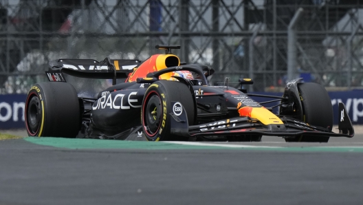 Red Bull driver Max Verstappen of the Netherlands steers his car during the British Formula One Grand Prix race at the Silverstone racetrack, Silverstone, England, Sunday, July 9, 2023. (AP Photo/Luca Bruno)