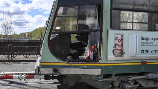 Police and Fire Department carry out surveys on the site of the accident between the car of the SS Lazio player Ciro Immobile and a bus, at Matteotti bridge, Rome, Italy, 16 April 2023. The accident involved seven people in addition to Immobile, including tram passengers, who were taken to the hospital for examination. The footballer, "a little sore in the arm", speaking to the police, explained that the bus would run on red light.    ANSA / RICCARDO ANTIMIANI