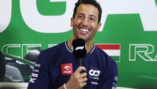 BUDAPEST, HUNGARY - JULY 20: Daniel Ricciardo of Australia and Scuderia AlphaTauri attends the Drivers Press Conference during previews ahead of the F1 Grand Prix of Hungary at Hungaroring on July 20, 2023 in Budapest, Hungary. (Photo by Bryn Lennon/Getty Images)