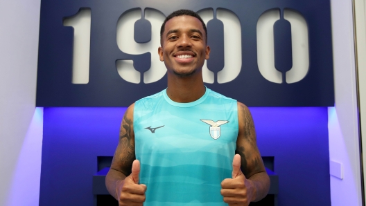 ROME, ITALY - JULY 09: Marcos Antonio of SS Lazio poses during the medical test at the Formello centre on July 09, 2023 in Rome, Italy. (Photo by Marco Rosi - SS Lazio/Getty Images)