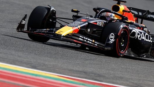 Red Bull Racing's Dutch driver Max Verstappen competes during after the Formula One Belgian Grand Prix at the Spa-Francorchamps Circuit in Spa on July 30, 2023. (Photo by KENZO TRIBOUILLARD / AFP)