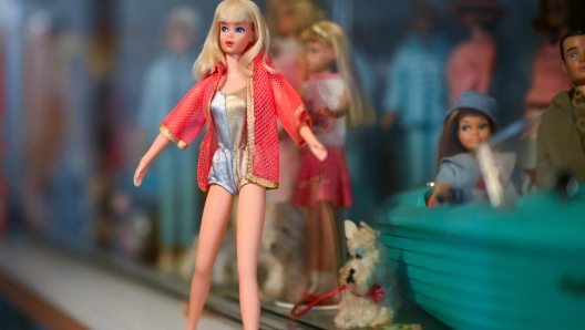 A photo shows the first Barbie doll with movable arms and legs at the "Barbie clinic" of collector Bettina Dorfmann in Duesseldorf, western Germany on July 25, 2023. With her collection of 18,000 Barbies, German Bettina Dorfmann was already in the Guinness Book of Records since 2017. But the release of the "Barbie" movie last week has given new impetus to her collection dolls, which she exhibits in museums. (Photo by Ina FASSBENDER / AFP)