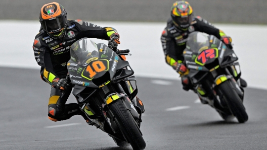 Ducati Italian riders Luca Marini (L) and Marco Bezzecchi ride during the Argentina Grand Prix MotoGP warm up, at Termas de Rio Hondo circuit, in Santiago del Estero, Argentina, on April 2, 2023. (Photo by JUAN MABROMATA / AFP)