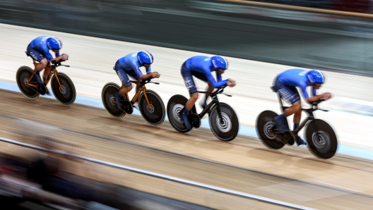 UCI 2023 World Championship Glasgow - Track - Day 1 - Men Elite Team Pursuit Qualification - 03/08/2023 - Jonathan Milan - Filippo Ganna - Francesco Lamon - Simone Consonni (Italy) - photo Luca Bettini/SprintCyclingAgency©2023