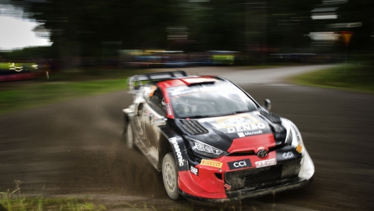 Toyota's Finnish driver Jari-Matti Latvala and co-driver Juho Hänninen steer their car on the second day of the WRC Rally Finland in Jyväskylä, Finland, on August 4, 2023. (Photo by Hannu Rainamo / Lehtikuva / AFP) / Finland OUT