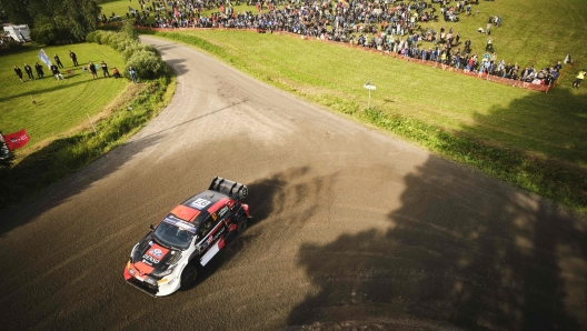 Toyota's Finnish driver Jari-Matti Latvala and co-driver Juho Hänninen drive during the shakedown of the WRC Rally Finland in Jyväskylä, Finland, on August 3, 2023. (Photo by Hannu Rainamo / Lehtikuva / AFP) / Finland OUT