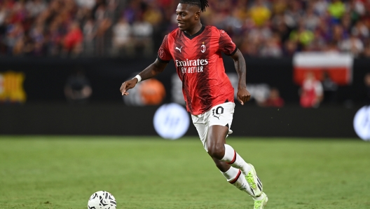 LAS VEGAS, NEVADA - AUGUST 01:  Rafael Leao of AC Milan in action during the Pre- Season Friendly match between AC Milan v FC Barcelona at Allegiant Stadium on August 01, 2023 in Las Vegas, Nevada. (Photo by Claudio Villa/AC Milan via Getty Images)