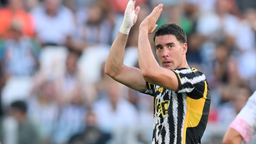 Juventus' Dusan Vlahovic during "Pre Season Training" soccer match Juventus black vs Juventus white at the Allianz Stadium in Turin, Italy, 9 August 2023 ANSA/ALESSANDRO DI MARCO