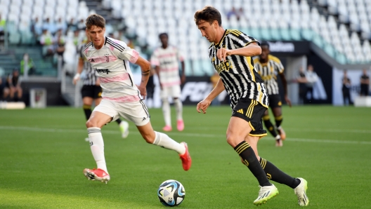 TURIN, ITALY - AUGUST 9: Andrea Cambiaso of Juventus during the Juventus Training Match at Allianz Stadium on August 9, 2023 in Turin, Italy. (Photo by Chris Ricco - Juventus FC/Juventus FC via Getty Images)