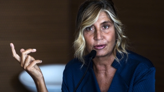 Myrta Merlino, Giornalista e conduttrice televisiva, durante la presentazione del XIII Rapporto Civita ??Quando la Cultura incontra la Sostenibilita??, Roma, 04 luglio 2022. ANSA/ANGELO CARCONI