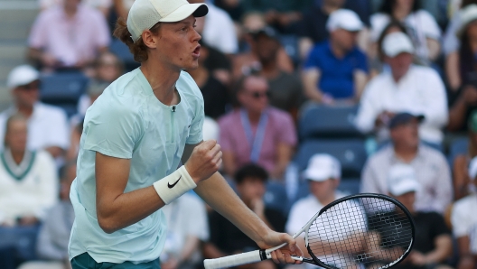 Jannik Sinner, of Italy, reacts during a match against Stan Wawrinka, of Switzerland, during the third round of the U.S. Open tennis championships, Saturday, Sept. 2, 2023, in New York. (AP Photo/Andres Kudacki)