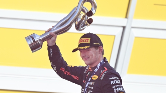 Dutch driver Max Verstappen of Red Bull Racing celebrates winning the Italian Formula One Grand Prix at the Autodromo Nazionale in Monza, Italy, 3 september 2023. ANSA/DANIEL DAL ZENNARO