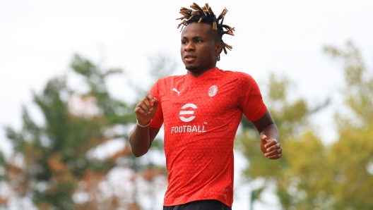 CAIRATE, ITALY - AUGUST 28: Samuel Chukwueze of AC Milan looks on during an AC Milan training session at Milanello on August 28, 2023 in Cairate, Italy. (Photo by Giuseppe Cottini/AC Milan via Getty Images)