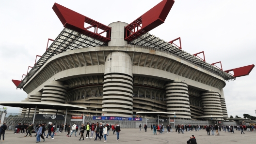 MILAN, ITALY - MAY 10: General view outside the stadium prior to  the UEFA Champions League semi-final first leg match between AC Milan and FC Internazionale at San Siro on May 10, 2023 in Milan, Italy. (Photo by Marco Luzzani/Getty Images)