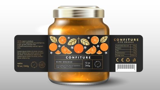 Mockup of glass jars for confiture or jam, sweet, preserved food. Label, packaging for organic products, health nutrition.