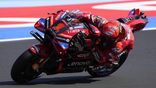 Francesco Bagnaia of Italy and Ducati Lenovo Team rides during free practice of the MotoGP Of San Marino e della Riviera di Rimini at Marco Simoncelli Circuit on September 8 2023 in Misano Adriatico, Italy. ANSA/DANILO DI GIOVANNI