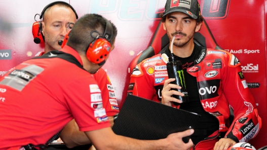 Francesco Bagnaia of Italy and Ducati Lenovo Team look on at box prior the free practice of the MotoGP Of San Marino e della Riviera di Rimini at Marco Simoncelli Circuit on September 8 2023 in Misano Adriatico, Italy.
ANSA/DANILO DI GIOVANNI