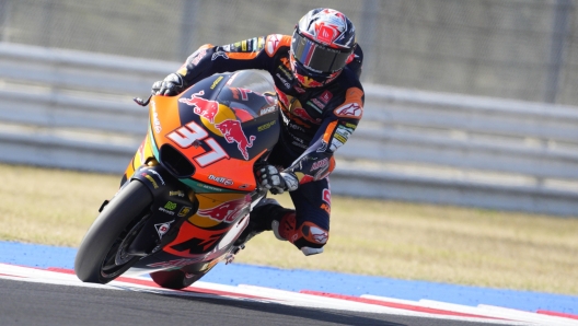 Pedro Acosta of Spain and Red Bull KTM Ajo rides during Moto2 free practice of the MotoGP Of San Marino e della Riviera di Rimini at Marco Simoncelli Circuit on September 8 2023 in Misano Adriatico, Italy. ANSA/DANILO DI GIOVANNI