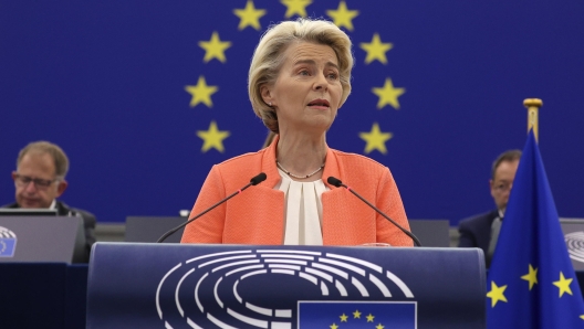 epa10858057 European Commission President Ursula von der Leyen during the debate on the â??state of the European Unionâ?? at the European Parliament in Strasbourg, France, 13 September 2023. The session runs from 11 till 14 September.  EPA/JULIEN WARNAND