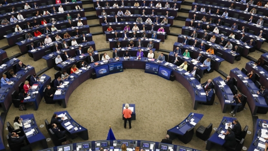 epa10858109 European Commission President Ursula von der Leyen during the debate on the â??state of the European Unionâ?? at the European Parliament in Strasbourg, France, 13 September 2023. The session runs from 11 till 14 September.  EPA/JULIEN WARNAND