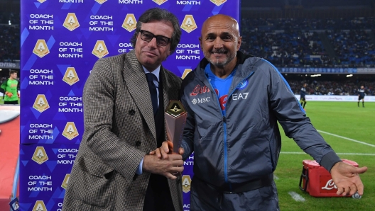 NAPLES, ITALY - NOVEMBER 08: Luciano Spalletti , Cristiano Giuntoli of Napoli during the Serie A match between SSC Napoli and Empoli FC at Stadio Diego Armando Maradona on November 08, 2022 in Naples, Italy. (Photo by SSC NAPOLI/SSC NAPOLI via Getty Images)