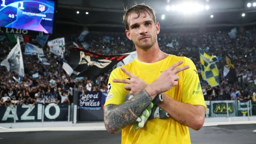 Ivan Provedel goalkeeper of Lazio celebrates after scoring 1-1 goal at the end of  during the UEFA Champions League, Group E football match between SS Lazio and Atletico Madrid on September 19, 2023 at Stadio Olimpico in Rome, Italy, ANSA/FEDERICO PROIETTI