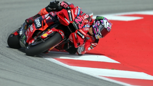 Ducati Italian rider Enea Bastianini rides during the first MotoGP free practice session of the Moto Grand Prix of Catalonia at the Circuit de Catalunya on September 1, 2023 in Montmelo on the outskirts of Barcelona. (Photo by LLUIS GENE / AFP)