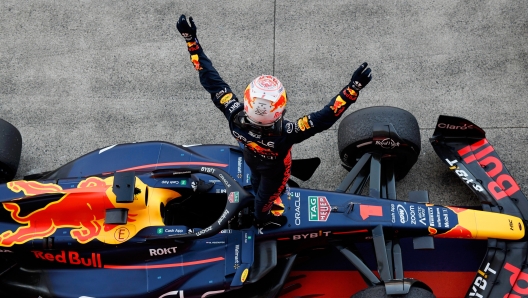 SUZUKA, JAPAN - SEPTEMBER 24: Race winner Max Verstappen of the Netherlands and Oracle Red Bull Racing celebrates in parc ferme during the F1 Grand Prix of Japan at Suzuka International Racing Course on September 24, 2023 in Suzuka, Japan. (Photo by Rudy Carezzevoli/Getty Images)