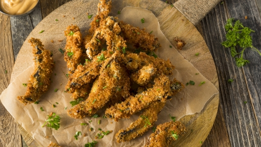 Homemade Breaded Fried Portabella Mushroom Fries with Aioli