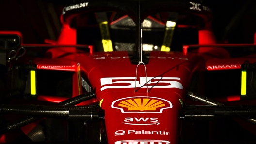 Ferrari's Spanish driver Carlos Sainz Jr's car is pictured ahead of the first practice session ahead of the Qatari Formula One Grand Prix at the Lusail International Circuit on October 6, 2023. (Photo by Ben Stansall / AFP)