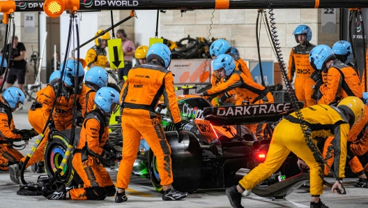 McLaren's British driver Lando Norris pits during the Qatari Formula One Grand Prix at Lusail International Circuit on October 8, 2023. (Photo by Ariel Schalit / POOL / AFP)