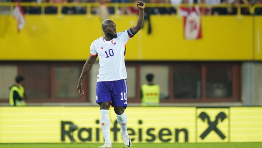 VIENNA, AUSTRIA - OCTOBER 13: Romelu Lukaku of Belgium celebrates after scoring the team's third goal during the UEFA EURO 2024 European qualifier match between Austria and Belgium at Ernst Happel Stadion on October 13, 2023 in Vienna, Austria. (Photo by Christian Hofer/Getty Images)