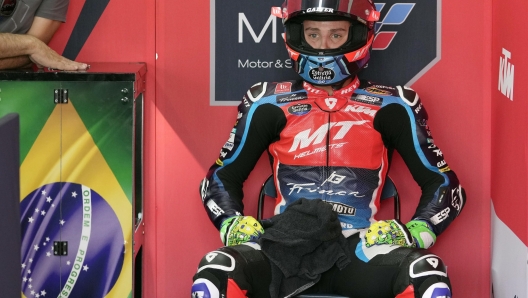 epa10891199 Brazilian Moto3 rider Diogo Moreira of MT Helmets MSI prepares for a practice session of the Grand Prix of Japan in Motegi, Tochigi Prefecture, northern Japan, 30 September 2023.  EPA/KIMIMASA MAYAMA