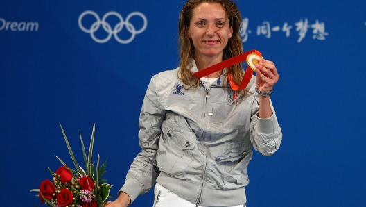 competes in the fencing event at the Fencing Hall on Day 3 of the Beijing 2008 Olympic Games on August 11, 2008 in Beijing, China.