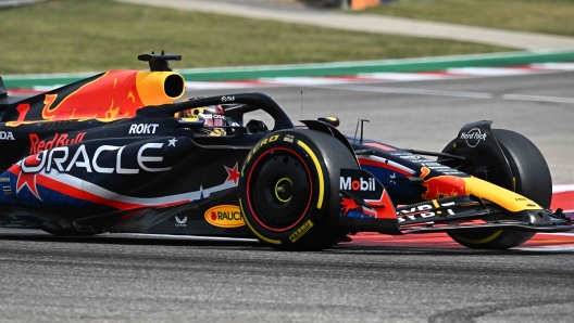 Red Bull Racing's Dutch driver Max Verstappen races in the Sprint Shootout at the Circuit of the Americas in Austin, Texas, on October 21, 2023, ahead of the United States Formula One Grand Prix. (Photo by Chandan Khanna / AFP)