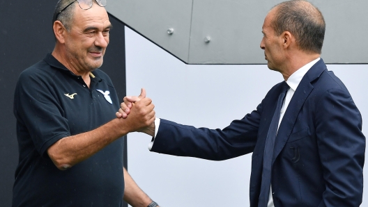 Juventus coach Massimiliano Allegri and Lazio coach Maurizio Sarri during the italian Serie A soccer match Juventus FC vs SS Lazio at the Allianz Stadium in Turin, Italy, 16 september 2023 ANSA/ALESSANDRO DI MARCO